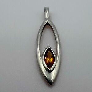 Sterling Silver Citrine Pendant – Marquise Cut Stone – .925 Stamped